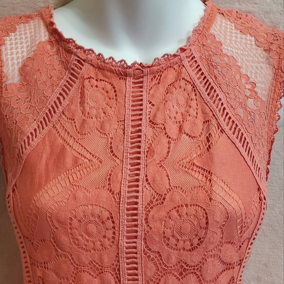 Like NEW Pretty Peach Allover Lace Sleeveless Dress Sz L Xhilaration - Picture 5 of 13